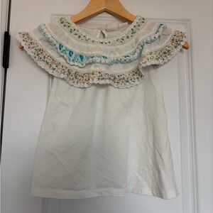 Zara Kids White and Floral Ruffle Tank Top Size 11-12 Girls